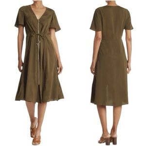 Ted Baker Aiyanna Olive Green Zip Front Midi Dress US Size 4 Palm Print Pockets